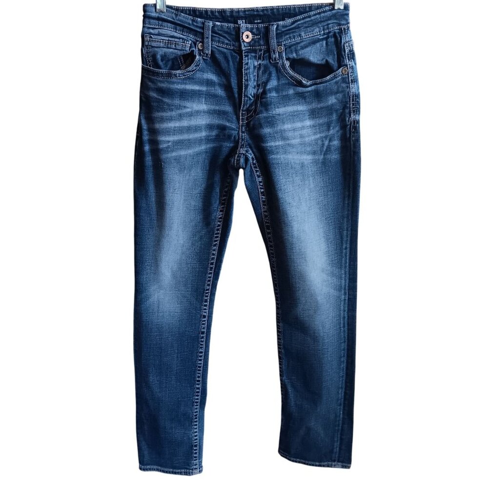 BKE Mason Mens Medium Wash Distressed Straight-Leg Jeans Size 30x32 Cotton Denim